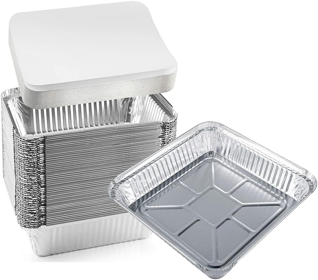 Skiennix Aluminum Foil Pans - 9x9 Disposable Trays with Lids for Catering & Baking | 30 Pack Silver
