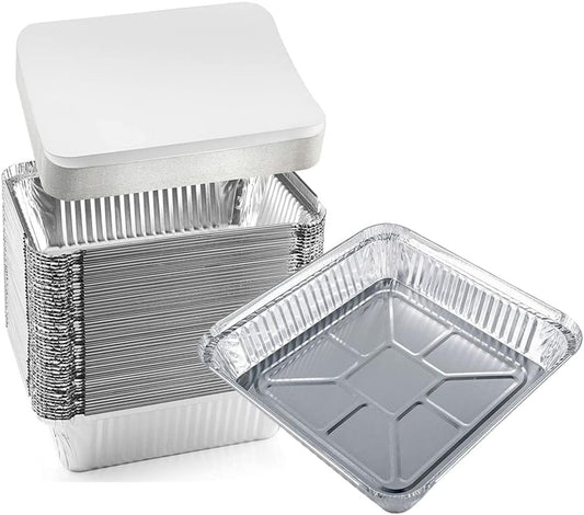 Skiennix Aluminum Foil Pans - 9x9 Disposable Trays with Lids for Catering & Baking | 30 Pack Silver