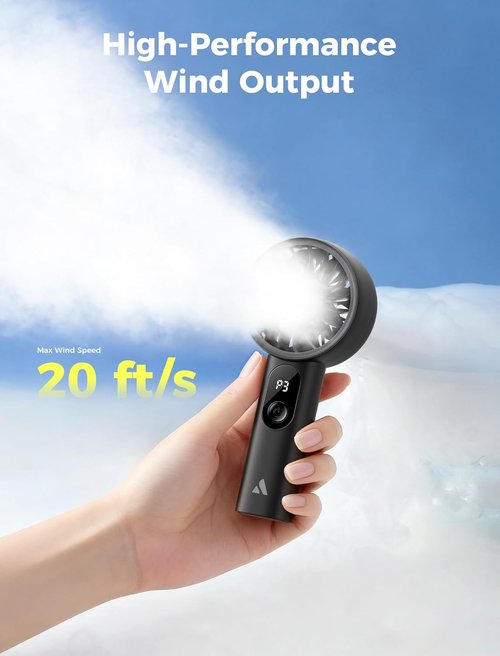 Aecooly Portable Handheld Fan - Powerful USB Rechargeable Mini Fan | 10H Max Cooling Time - Black