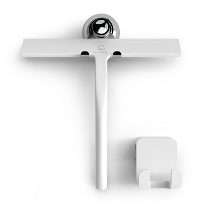 GÜTEWERK Silicone Shower Squeegee for Glass Doors & Mirrors with Stainless Steel Core, Streak-Free & No-Squeak Window Cleaning, 3-in-1 No-Drill Mount (Hook/Suction/Adhesive),White, 9 Inches