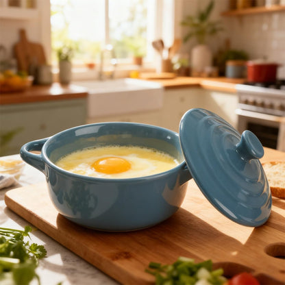 Skiennix 6 Pack Mini Cocotte - 8 OZ Ceramic Ramekins with Lids & Handles | Oven Safe Casserole Dishes in 6 Colors