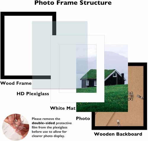JCJMY Picture Frame Set of 2 - 8.5x11 & 6x8 Mat Options for Wall or Tabletop Display - Black