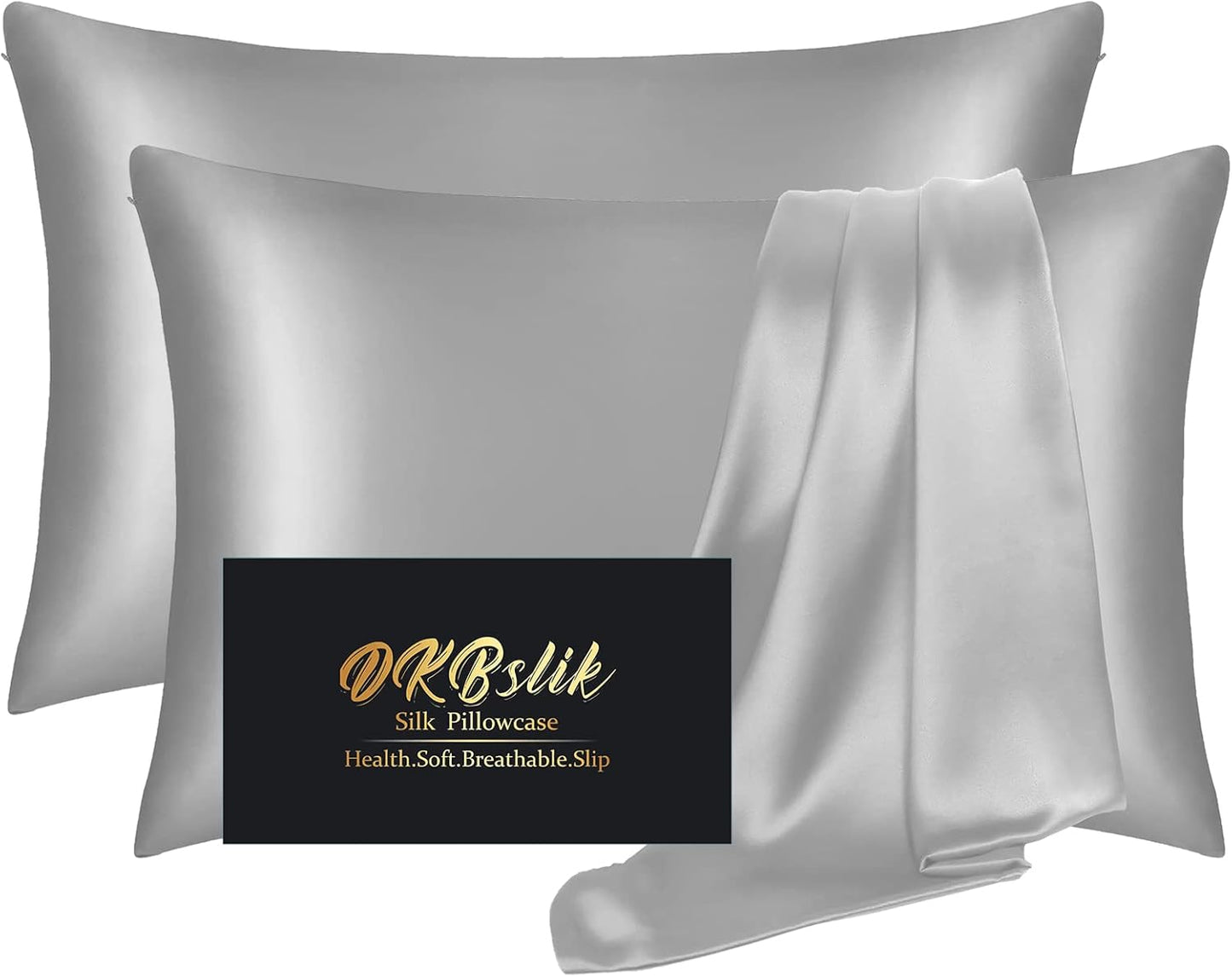 Mulberry Silk Pillowcases by Skiennix - Luxurious Standard Set of 2 | Smooth, Anti-Acne, Grey with Zipper