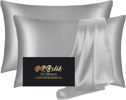 Mulberry Silk Pillowcases by Skiennix - Luxurious Standard Set of 2 | Smooth, Anti-Acne, Grey with Zipper