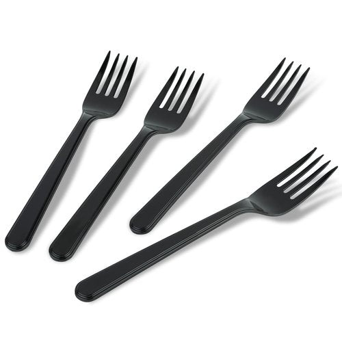 PlasticPro 200 Pack Heavy Weight Plastic Forks Black Disposable Forks Plastic Cutlery Set