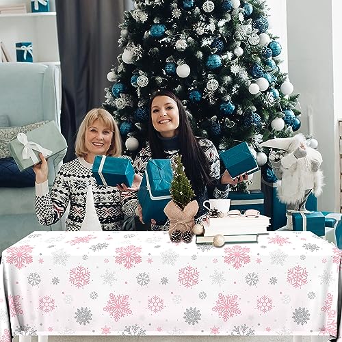 Winter Snowflake Tablecloths Set - Waterproof Disposable Holiday Decor, Pink & White, 3 Pieces