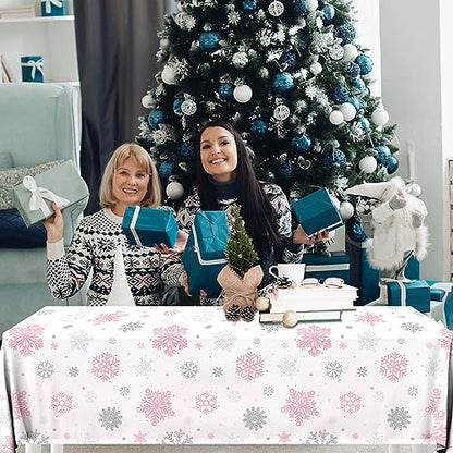 Winter Snowflake Tablecloths Set - Waterproof Disposable Holiday Decor, Pink & White, 3 Pieces