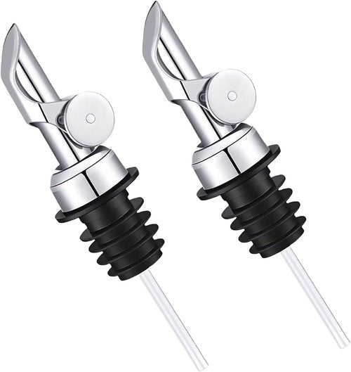 2 Pack Silvers Automatic Liquor Pour Spout Set, Stainless Steel Auto Flip Olive Oil Dispenser Spout, Bottle Pourers Home Bar Accessories for Wine, Oil, Syrup, Vinegar and Other Liquid Bottles