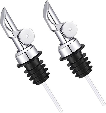 2 Pack Silvers Automatic Liquor Pour Spout Set, Stainless Steel Auto Flip Olive Oil Dispenser Spout, Bottle Pourers Home Bar Accessories for Wine, Oil, Syrup, Vinegar and Other Liquid Bottles