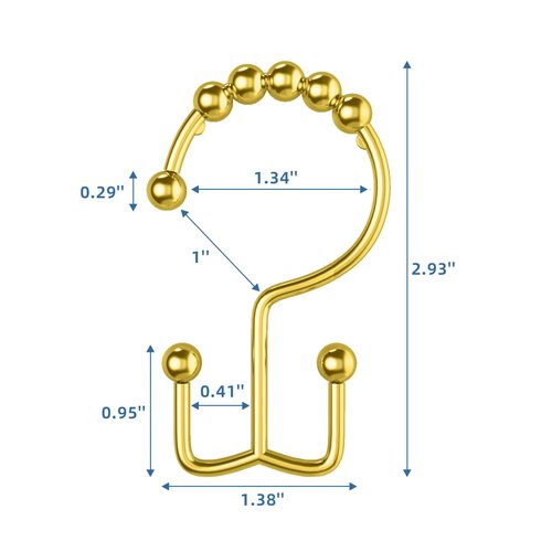 LBYOJKD Double Sided Shower Curtain Hooks with Smooth Gliding Roller Balls, Rustproof Metal Hooks for Curtain and Liner, Set of 12 for Standard and Curved Shower Rods - Gold