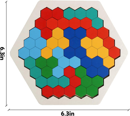Skrtuan Wooden Blocks Puzzle - Hexagon Brain Teaser for Kids & Adults | STEM Educational Toy