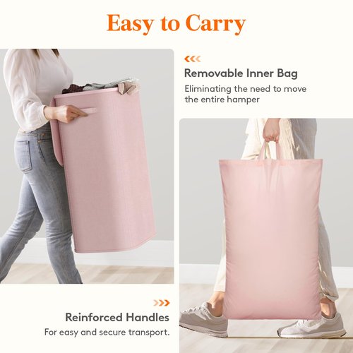 Lifewit 105L Large Laundry Basket with Lid, Laundry Hamper with Plastic Handles and Removable Bag, Foldable Tall Dirty Clothes Hampers for Laundry for Laundry Room, Bedroom, Bathroom, Dorm, Pink