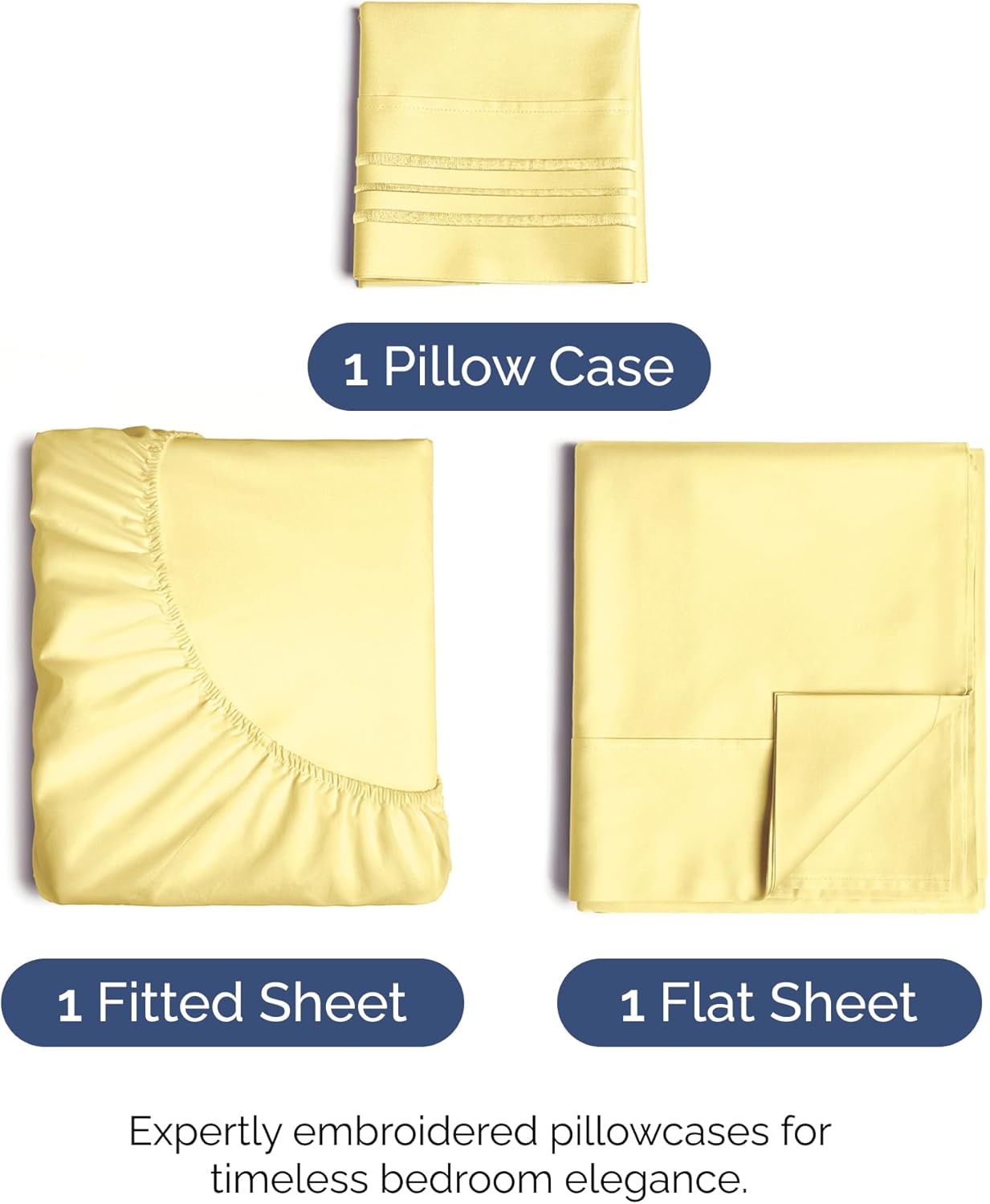 Skiennix Twin Size 3-Piece Sheet Set - Comfy Cooling Bed Sheets - Ultra-Soft, Deep Pockets, Yellow