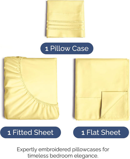 Skiennix Twin Size 3-Piece Sheet Set - Comfy Cooling Bed Sheets - Ultra-Soft, Deep Pockets, Yellow