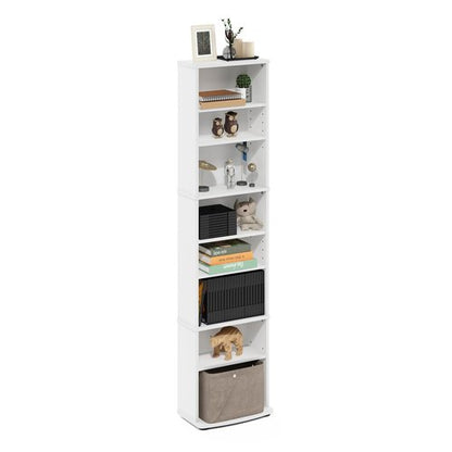 Furinno Jaya DVD Shelf, 8-Tier Tall Narrow CD Rack, Media Shelf with Adjustable Shelves, DVD Storage Cabinets for CD Blueray Game Disc, Easy Assembly, for Living Room, Home Office, White