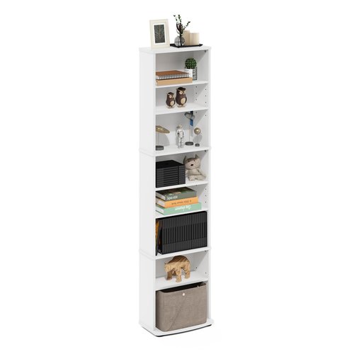 Furinno Jaya DVD Shelf, 8-Tier Tall Narrow CD Rack, Media Shelf with Adjustable Shelves, DVD Storage Cabinets for CD Blueray Game Disc, Easy Assembly, for Living Room, Home Office, White