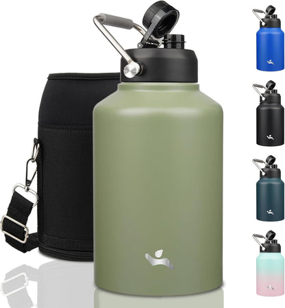 Skiennix 1 Gallon Insulated Water Bottle - Double Wall Vacuum Stainless Steel | Camp Green, 128 oz with Handle