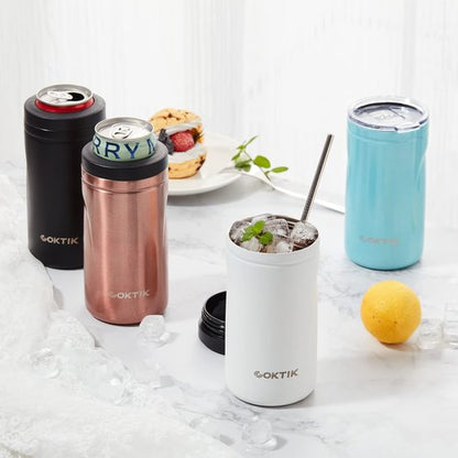 COKTIK 5 in 1 Insulated Can Cooler, 8 Pack Double Wall Slim Can Cooler Set for 12 oz Regular or Slim Cans & Beer Bottle (Black)