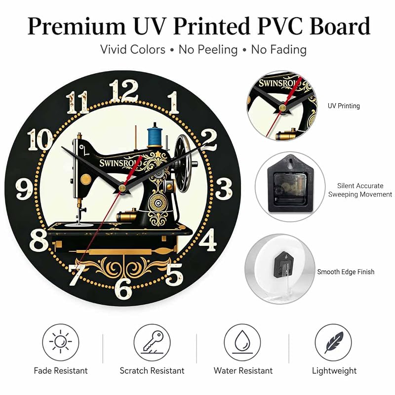 Sewing Machine Wall Clock 10 Inch – Silent Non-Ticking, Variation: Sewing Machine 1+10 Inch