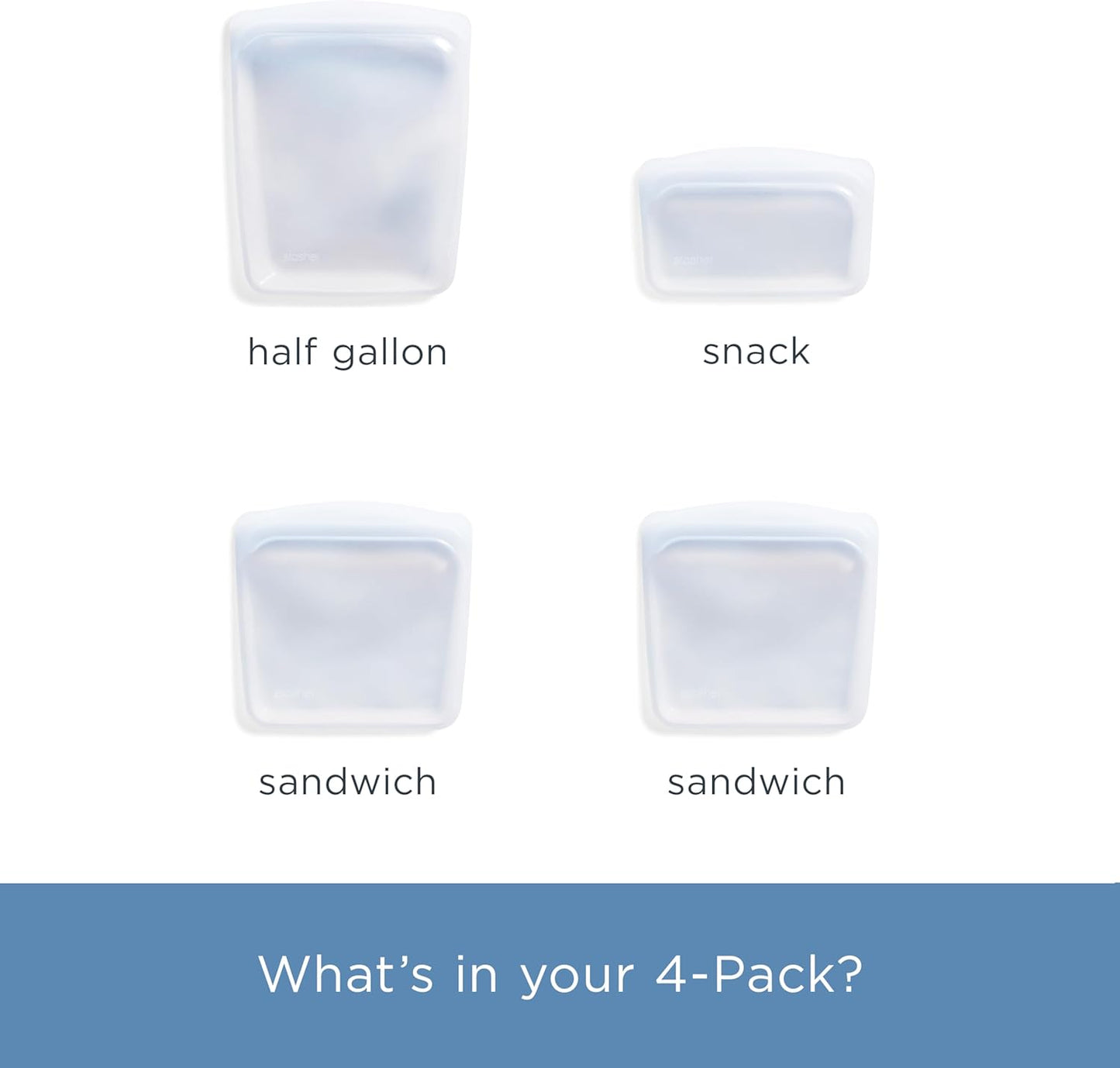 Stasher Silicone Reusable Food Storage Bags - Eco-Friendly 4-Pack | Microwave & Dishwasher Safe, Clear