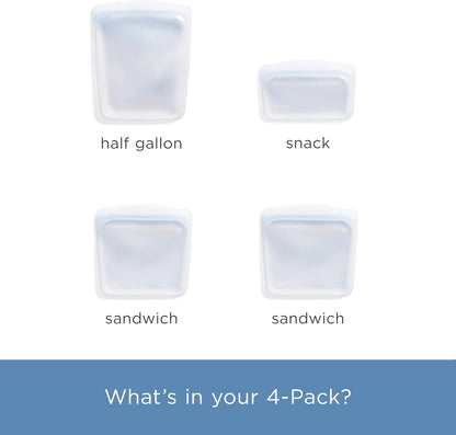 Stasher Silicone Reusable Food Storage Bags - Eco-Friendly 4-Pack | Microwave & Dishwasher Safe, Clear
