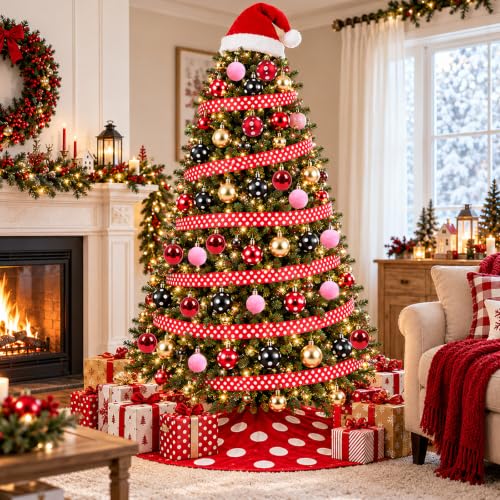 27Pcs Christmas Tree Decoration Set with Polka Dot Ornaments and Tree Skirt