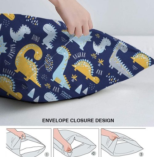 Kid Toddler Pillowcase,2 Packs 100% Cotton Pillow Cover for Kids Bedding,14x20 Pillowslip Case Fits Pillows Sized 13x18 or 14x19,Envelope Closure Dinosaurs Trucks Travel Pillow Pillowcase