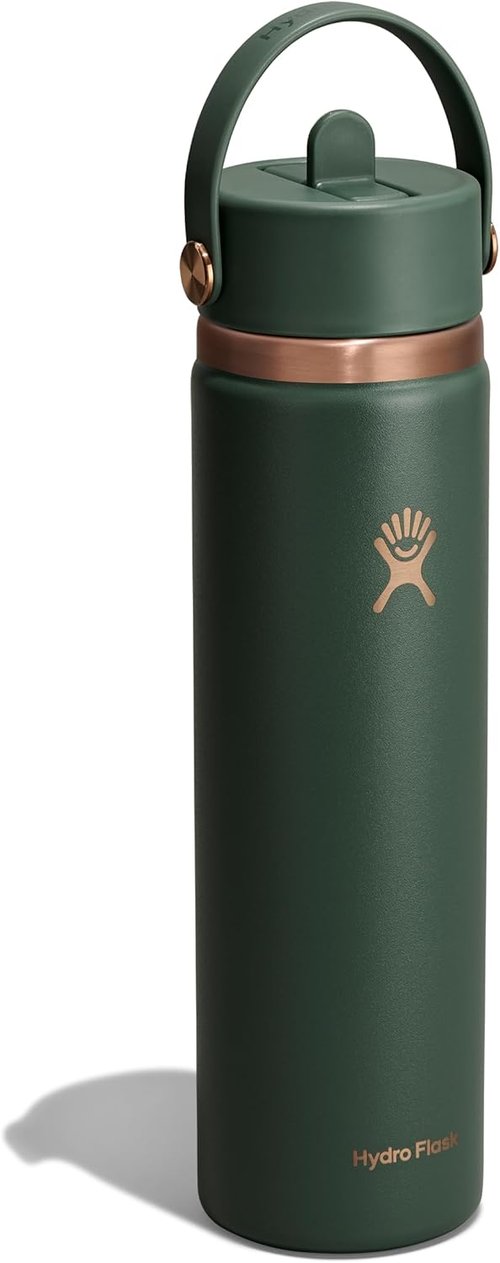 Hydro Flask Water Bottle - Insulated Stainless Steel - 24 Oz Leakproof with Wide Straw Lid in Forest Green
