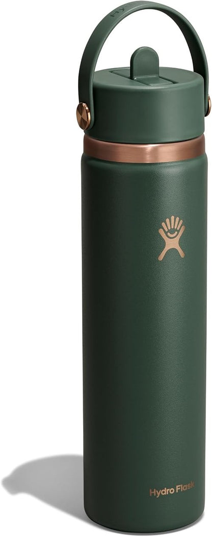 Hydro Flask Water Bottle - Insulated Stainless Steel - 24 Oz Leakproof with Wide Straw Lid in Forest Green