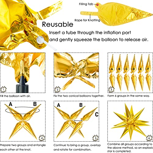 Gold Star Balloon Explosion Kit - 60 Pcs Foil Cones & 5 Star Burst Balloons (Variation: Gold)