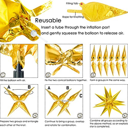 Gold Star Balloon Explosion Kit - 60 Pcs Foil Cones & 5 Star Burst Balloons (Variation: Gold)