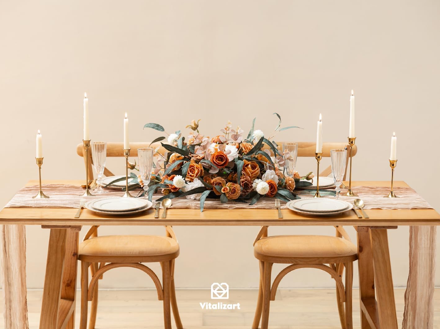 Vitalizart Cheesecloth Table Runner - 10ft Boho Rustic Light Nude for Weddings & Fall Decor | 120 Inches