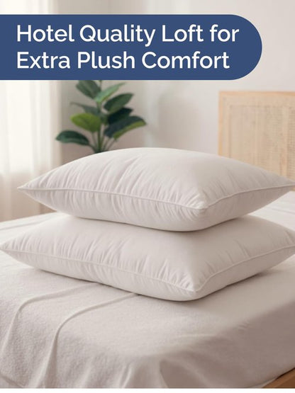 100% Cotton Bed Pillows - Queen Size Set of 2 - Breathable Cotton Cover - Soft, Comfy Down Alternative for Back & Stomach Sleepers - Low Density, Low Loft Support & Machine Washable, 20" x 36" (White)