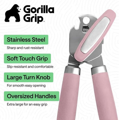 GORILLA GRIP Heavy Duty Can Opener - Smooth Edge Design with Comfortable Handle | Pink Color