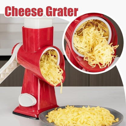 KEOUKE Rotary Cheese Grater - Hand Crank Shredder with 3 Stainless Steel Blades | Safe & Efficient Kitchen Tool