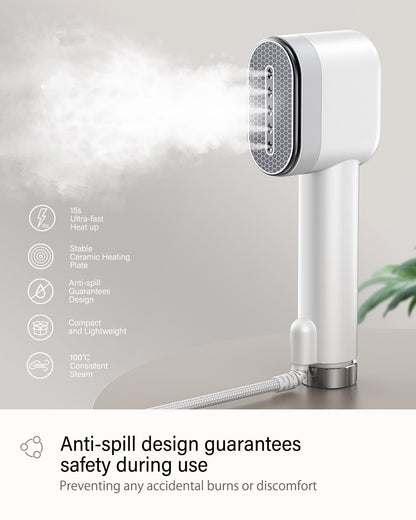 VASSON Steamer for Clothes, Handheld Clothes Steamer, 1000W Portable Fabric Steamer, 15-Second Ultra-Fast Heat Up, Ceramic Heating Steam, for Home Use and Travel