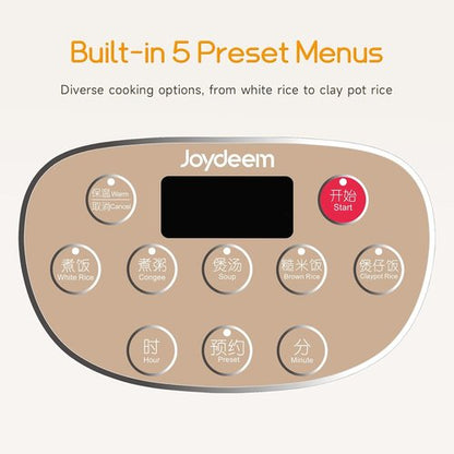 Joydeem Mini Ceramic Rice Cooker - 2.5 Cups Uncooked Rice with Healthy PFOA-Free Ceramic Pot | 1.2L/1.3 Qt