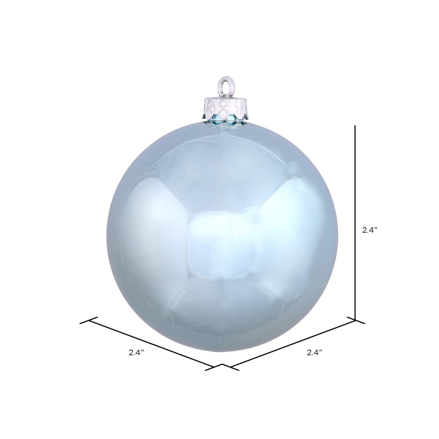 Vickerman Shiny Finish Shatterproof Christmas Ball Ornament, UV Resistant with Drilled Cap, 24 per Bag, 2.4", Baby Blue