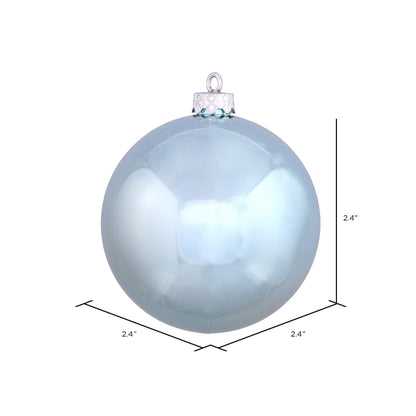 Vickerman Shiny Finish Shatterproof Christmas Ball Ornament, UV Resistant with Drilled Cap, 24 per Bag, 2.4", Baby Blue