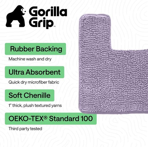 Gorilla Grip Plush Chenille Bath Rug Mat - Soft Microfiber, Machine Washable, Lt Purple - Fits Square Toilet Base