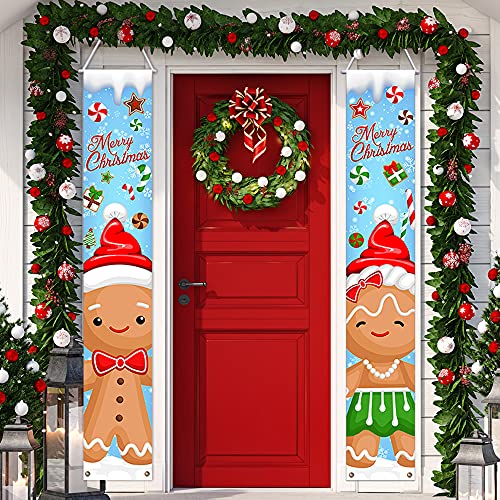 Gingerbread Christmas Porch Banner - Holiday Front Door Decor, Waterproof Vinyl