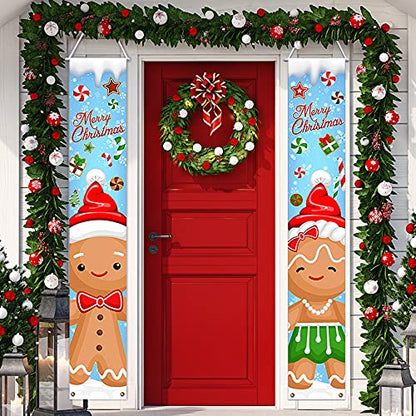 Gingerbread Christmas Porch Banner - Holiday Front Door Decor, Waterproof Vinyl