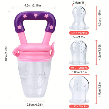 Mluchee Baby Food Feeder - 3 Pack Silicone Fruit Pacifiers for Teething - Reusable Pouches in Pink
