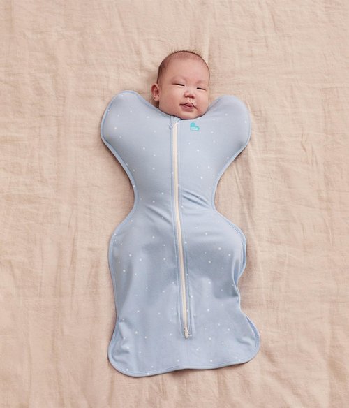 Love To Dream Swaddle Up Original - Arms Up Design, Ultra Breathable Cotton Wearable Blanket - 1.0 TOG, Medium 13-19lbs, Twinkle Powder Blue