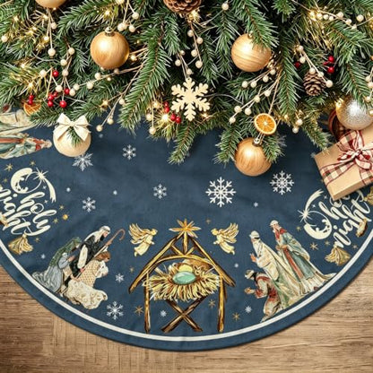 Nativity Christmas Tree Skirt 48 Inch - Traditional Christian Holiday Decor