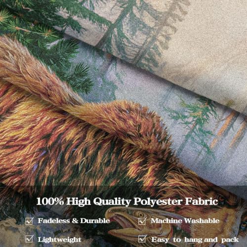 Farmhouse Wall Tapestry - Brown Bear Catching Salmon in River, 36x48in - Rustic Cabin Decor