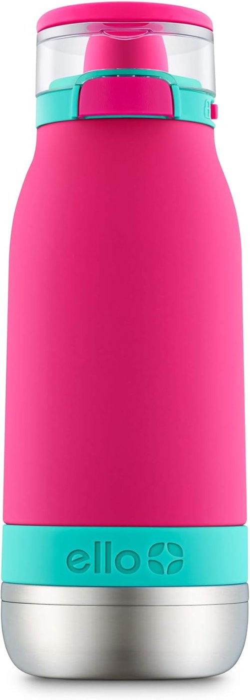 Ello Emma 14oz Vacuum Insulated Kids Water Bottle - Straw, Leak-Proof Lid & Carrying Handle