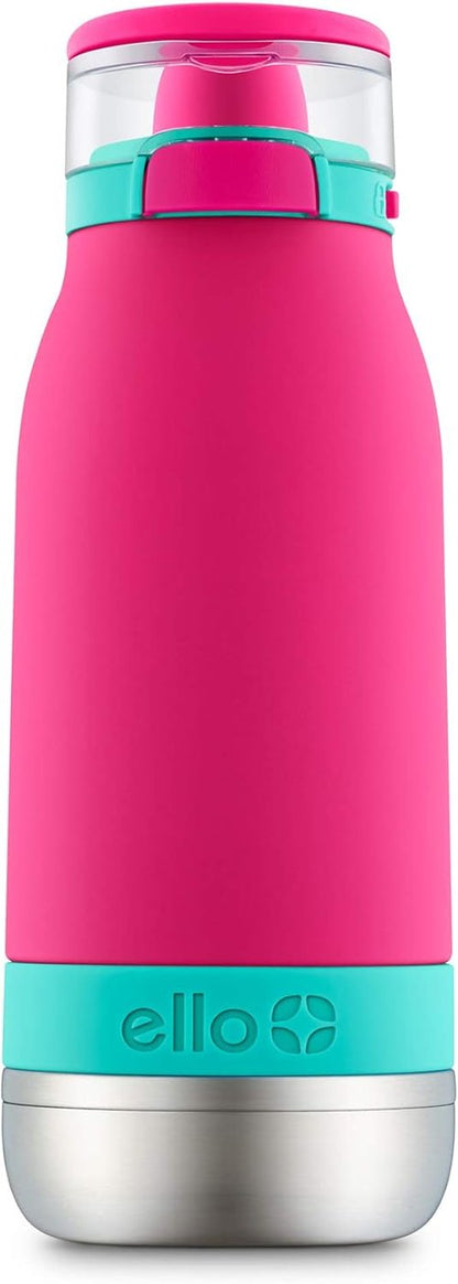 Ello Emma 14oz Vacuum Insulated Kids Water Bottle - Straw, Leak-Proof Lid & Carrying Handle