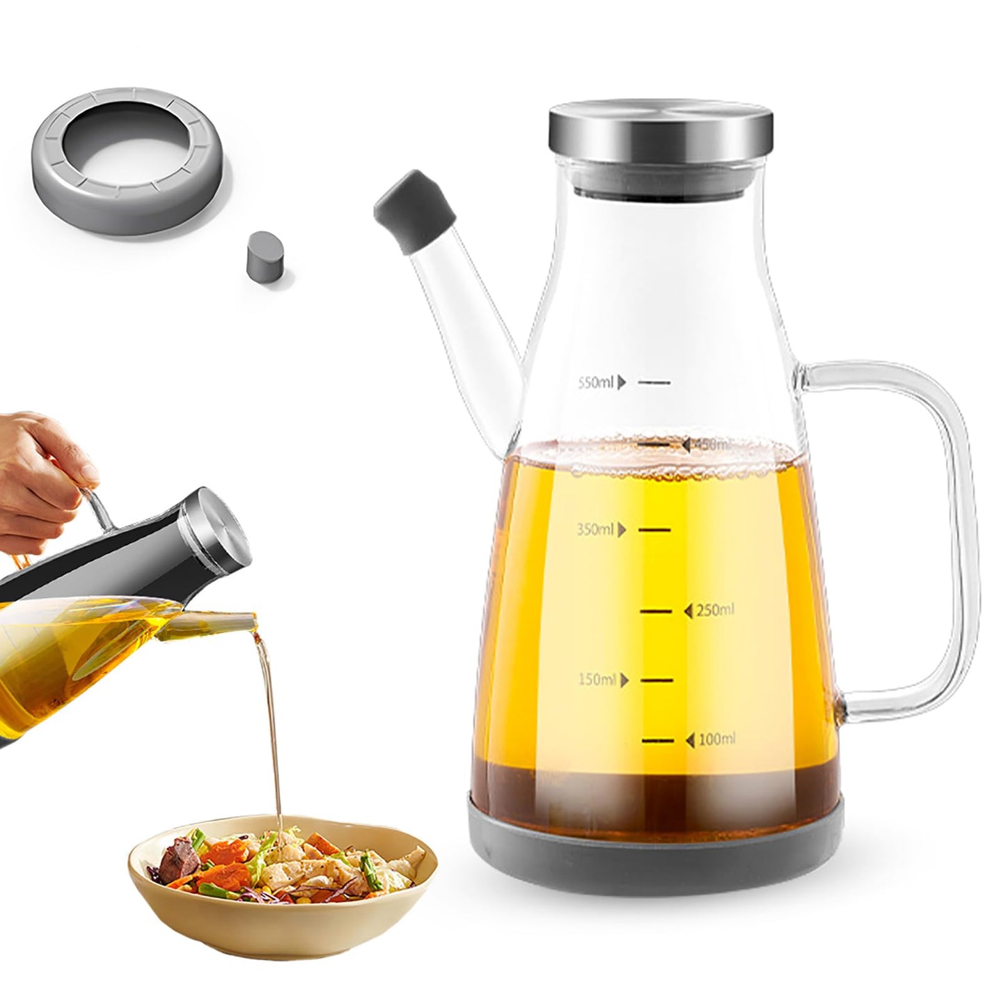 PUSKIU Oil Dispenser Bottle with Drip Free Spout, 2 in 1 Oil Dispenser and Sprayer for Kitchen, Olive Oil Dispenser Bottle Oil Dispensing Bottles for Cooking Glass Oil Spray Bottle (Clear 550ML)