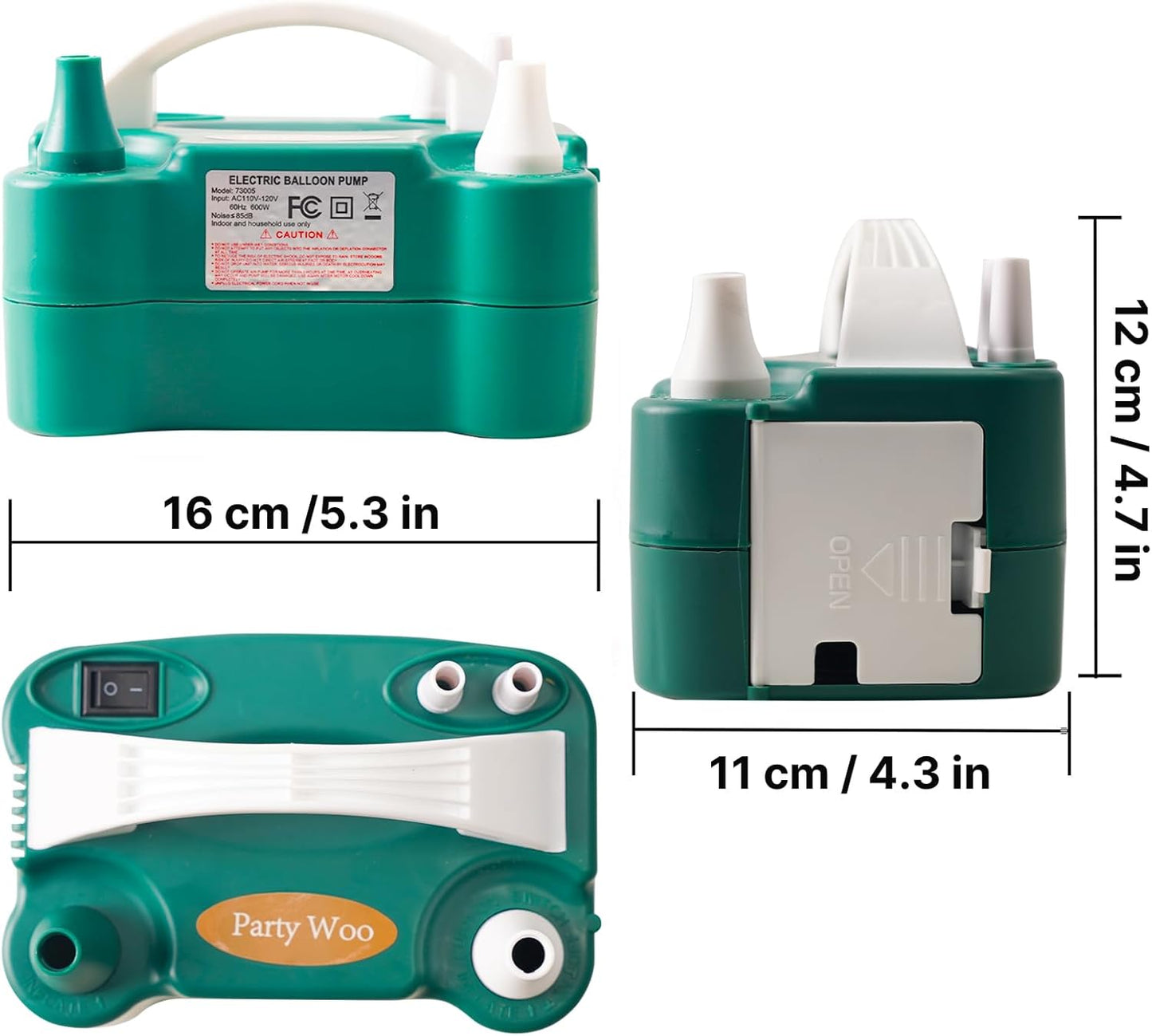 PartyWoo Electric Balloon Pump - 110V 600W Portable Inflator with Dual Nozzle for Balloon Garland